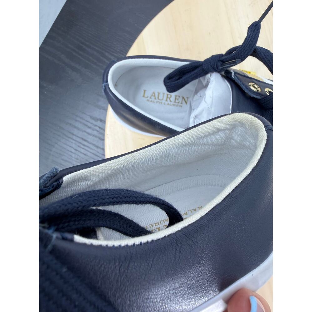 Ralph Lauren Womens Jason II Leather Sneakers Size 6 Navy Gold Logo Retro Preppy - Picture 7 of 9